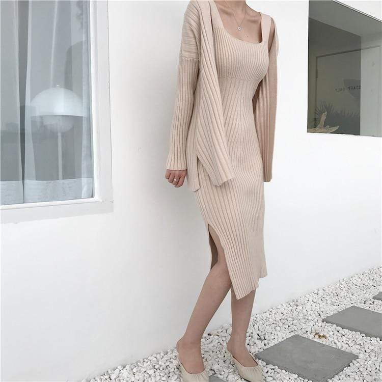 Desire Two Piece Cardigan Knit Dress Set