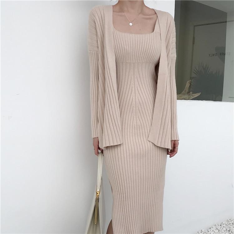 Desire Two Piece Cardigan Knit Dress Set