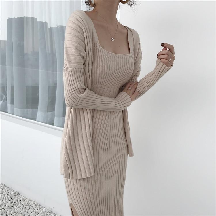 Desire Two Piece Cardigan Knit Dress Set