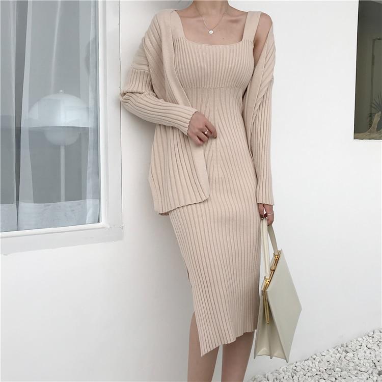 Desire Two Piece Cardigan Knit Dress Set
