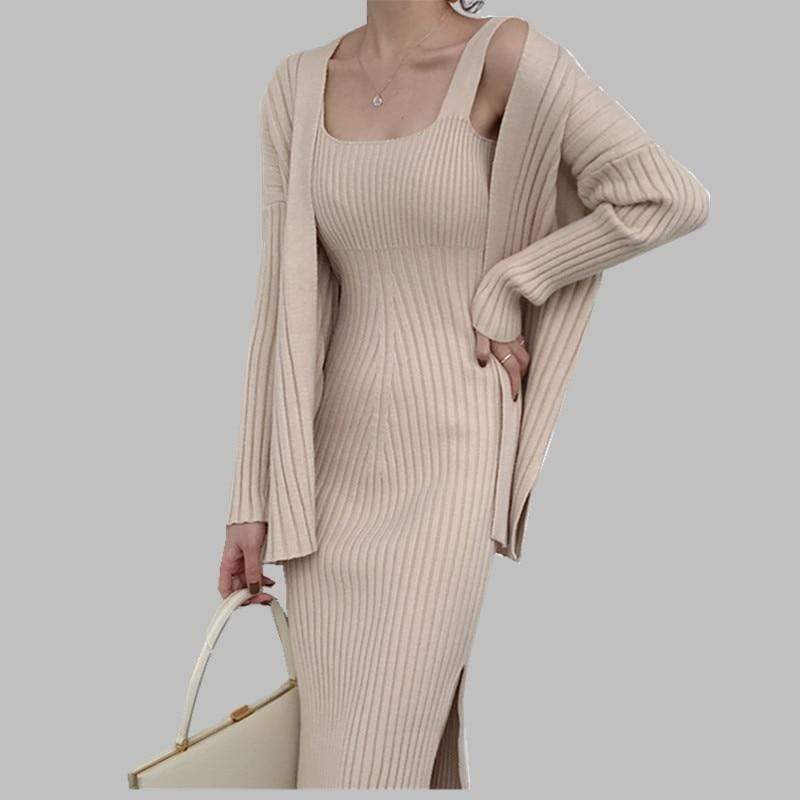 Desire Two Piece Cardigan Knit Dress Set