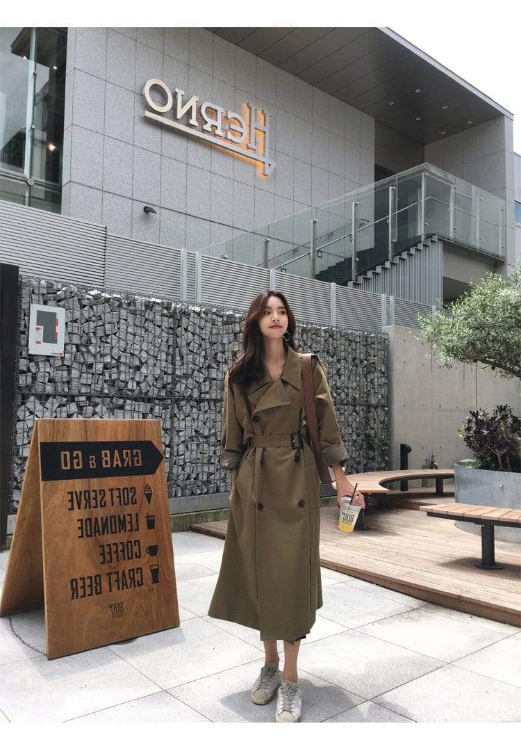 Evelyn Double-Breasted Long Trench Coat