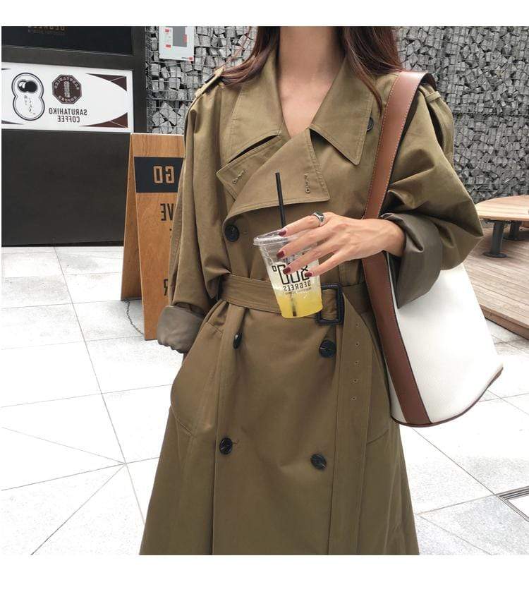 Evelyn Double-Breasted Long Trench Coat