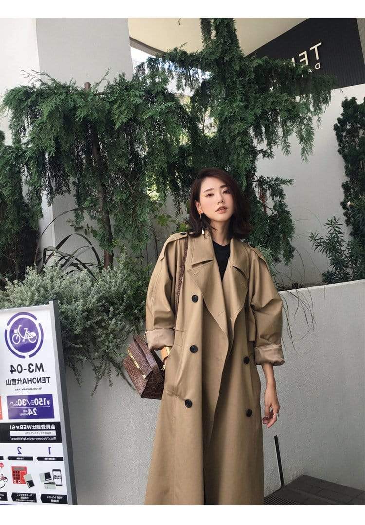 Evelyn Double-Breasted Long Trench Coat