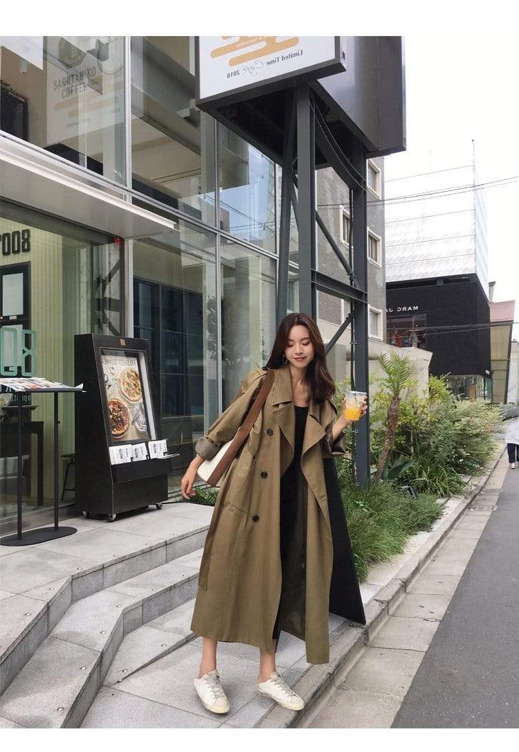 Evelyn Double-Breasted Long Trench Coat