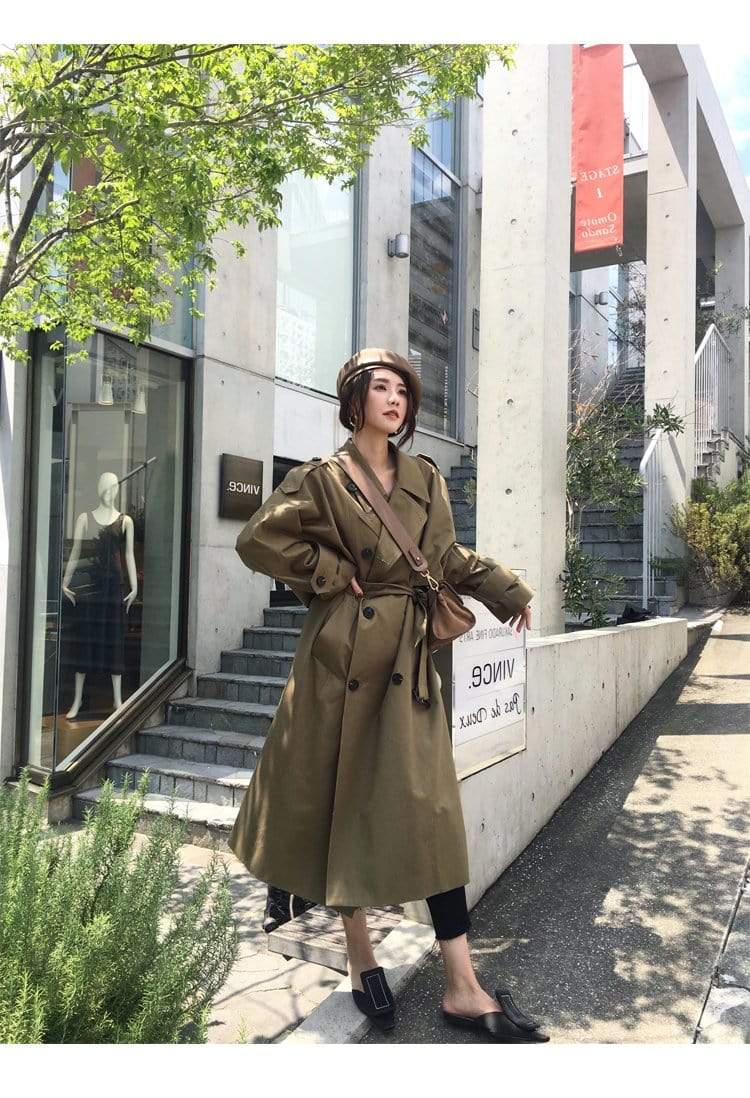 Evelyn Double-Breasted Long Trench Coat
