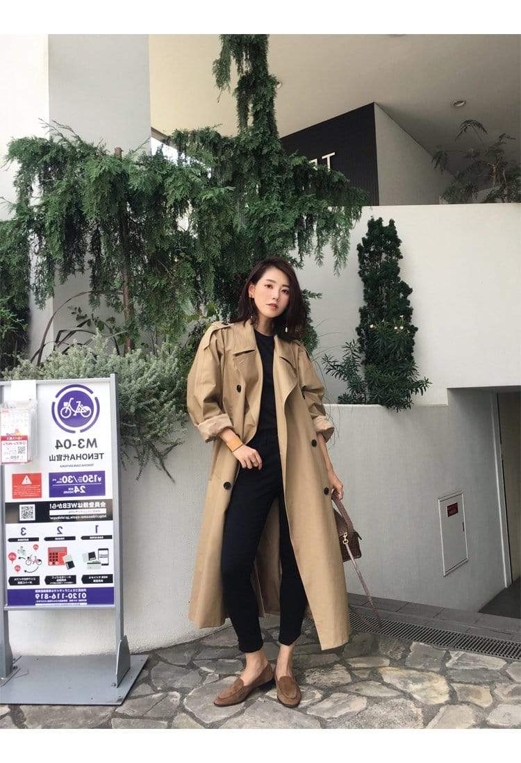 Evelyn Double-Breasted Long Trench Coat