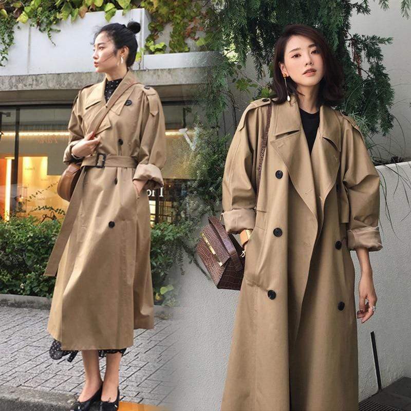 Evelyn Double-Breasted Long Trench Coat