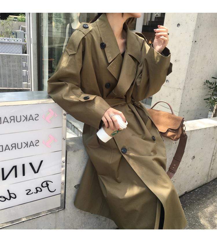 Evelyn Double-Breasted Long Trench Coat