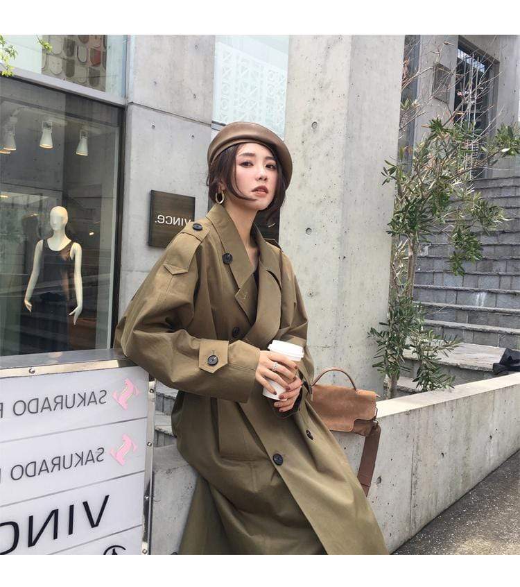 Evelyn Double-Breasted Long Trench Coat