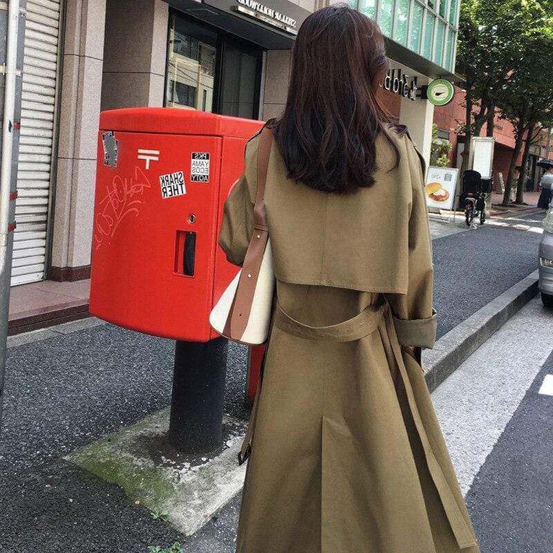 Evelyn Double-Breasted Long Trench Coat