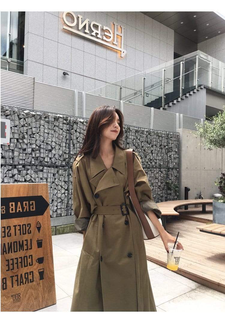 Evelyn Double-Breasted Long Trench Coat