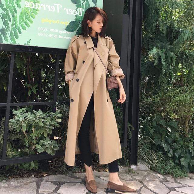 Evelyn Double-Breasted Long Trench Coat