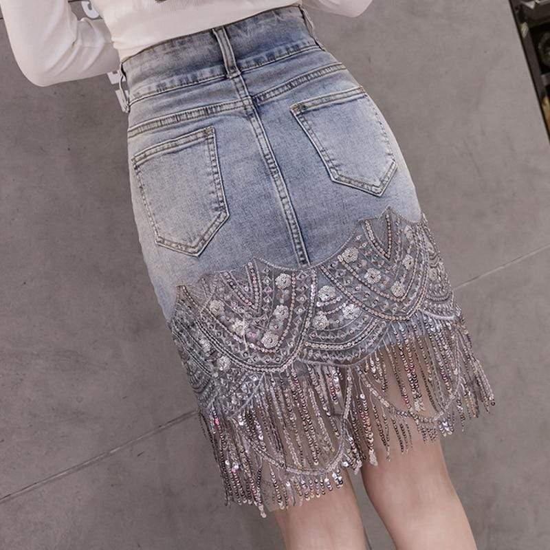 Eyes on You Beaded Denim Skirt