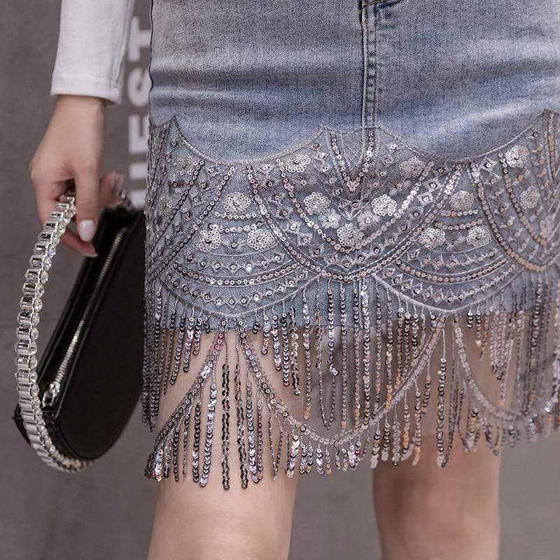 Eyes on You Beaded Denim Skirt