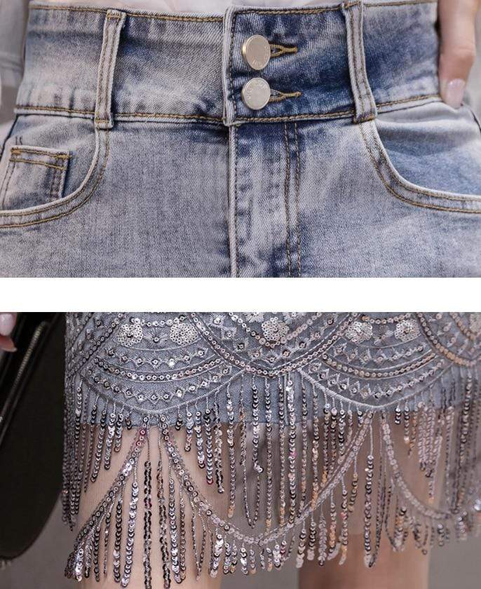 Eyes on You Beaded Denim Skirt