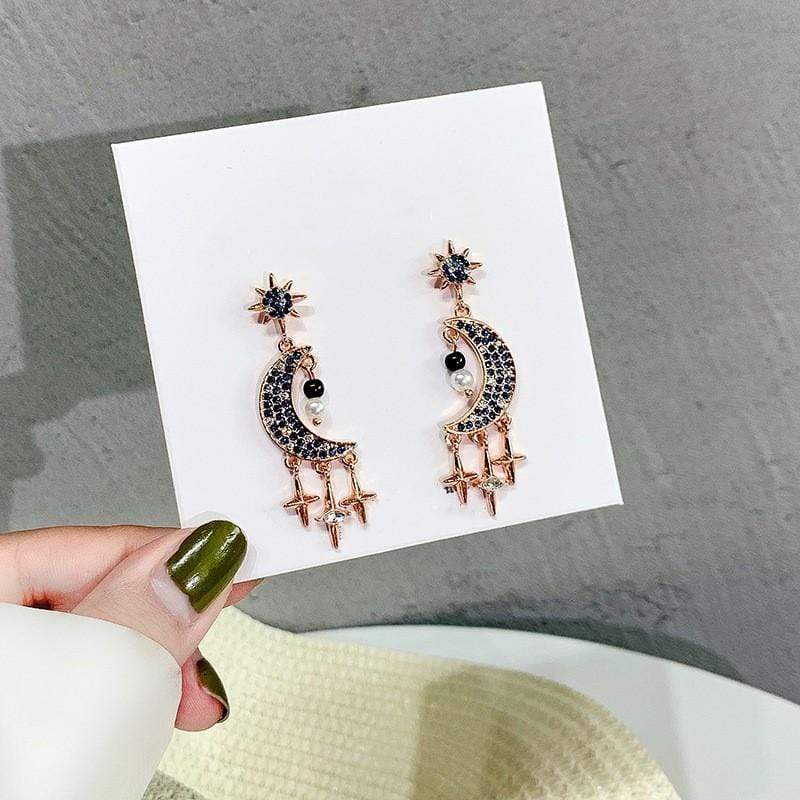 Fine Crystal Black Moon Earrings