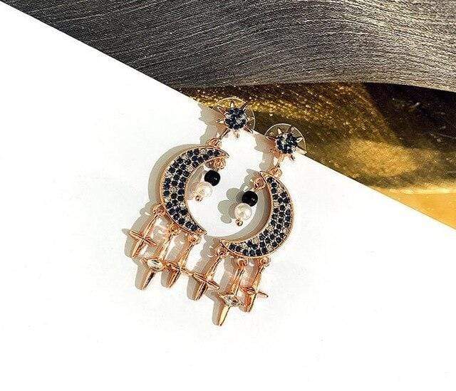 Fine Crystal Black Moon Earrings